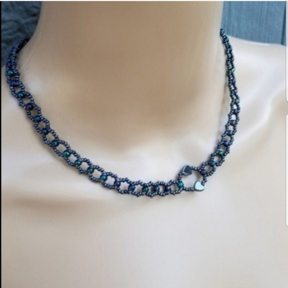 VINTAGE CARNIVAL GLASS SEED BEAD COLLAR NECKLACE - Picture 4 of 5